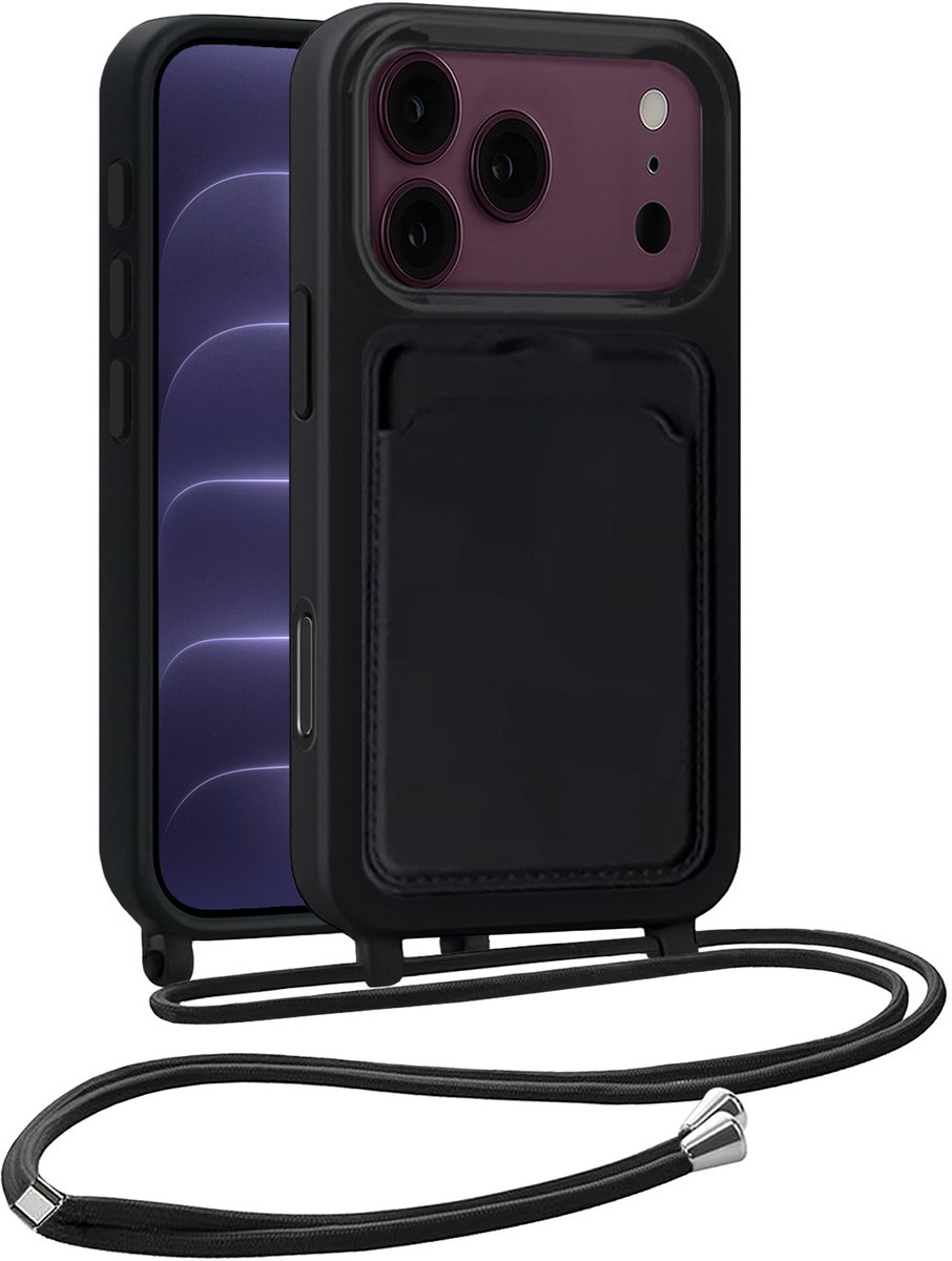 Hoesje Geschikt voor iPhone 18 Pro Max Hoesje Siliconen Case Met Koord - Hoes Geschikt voor iPhone 18 Pro Max Hoesje Backcover Met Telefoonkoord - Telefoonhoes - Zwart