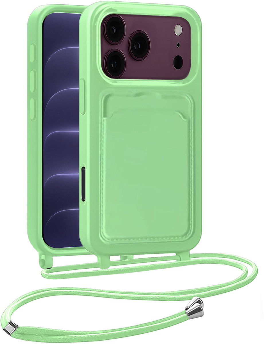 Hoesje Geschikt voor iPhone 18 Pro Hoesje Siliconen Case Met Koord - Hoes Geschikt voor iPhone 18 Pro Hoesje Backcover Met Telefoonkoord - Telefoonhoes - Groen