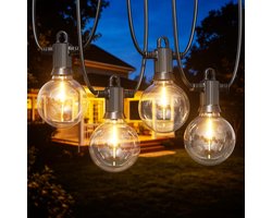 Zuske Led-lichtsnoer voor buiten, 15 m, lichtketting voor buiten, stroom met 25+2 warmwitte G50 onbreekbare - ShopVlot