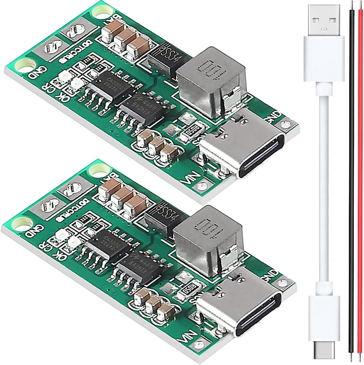 2pcs 2S 2A Lithium Battery Type C USB 18650 Li-ion Module Charger Lithium Boost Converter 8.4V with Cable Type C to - ShopVlot