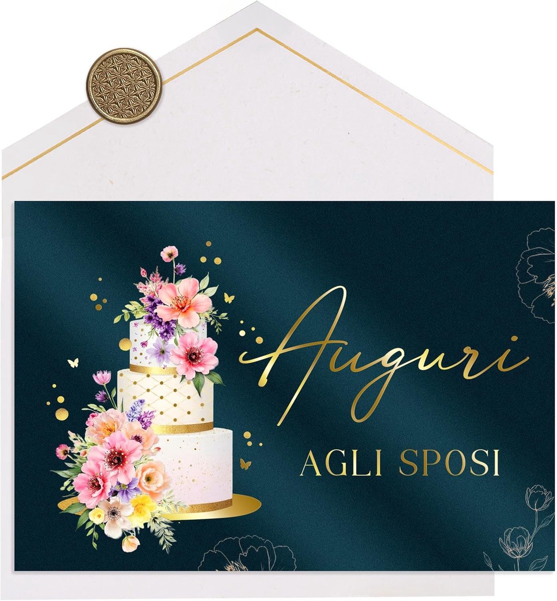 Joli Coon Wenskaart voor bruiloft met envelop en gouden plakzegel - felicitaties aan het bruidspaar - ShopVlot