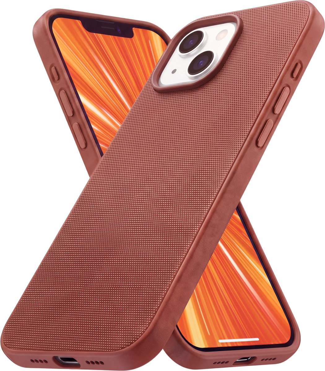 R2B Hoesje geschikt voor iPhone 13 en MagSafe - TechWoven Case - Telefoonhoesje – GSM Hoesje - Inclusief Screenprotector - Bruin