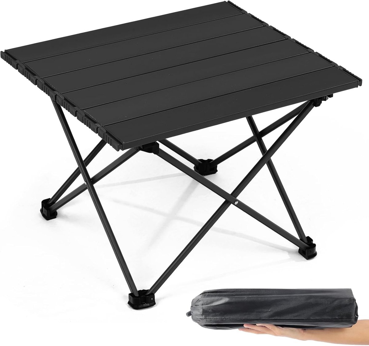 SnelShoppen - Opvouwbare Lichtgewicht Aluminium Picknicktafel met Draagtas - Portable Camping Tafel voor Buiten, Tuin, Patio, BBQ - Zwart 42x15x8 cm
