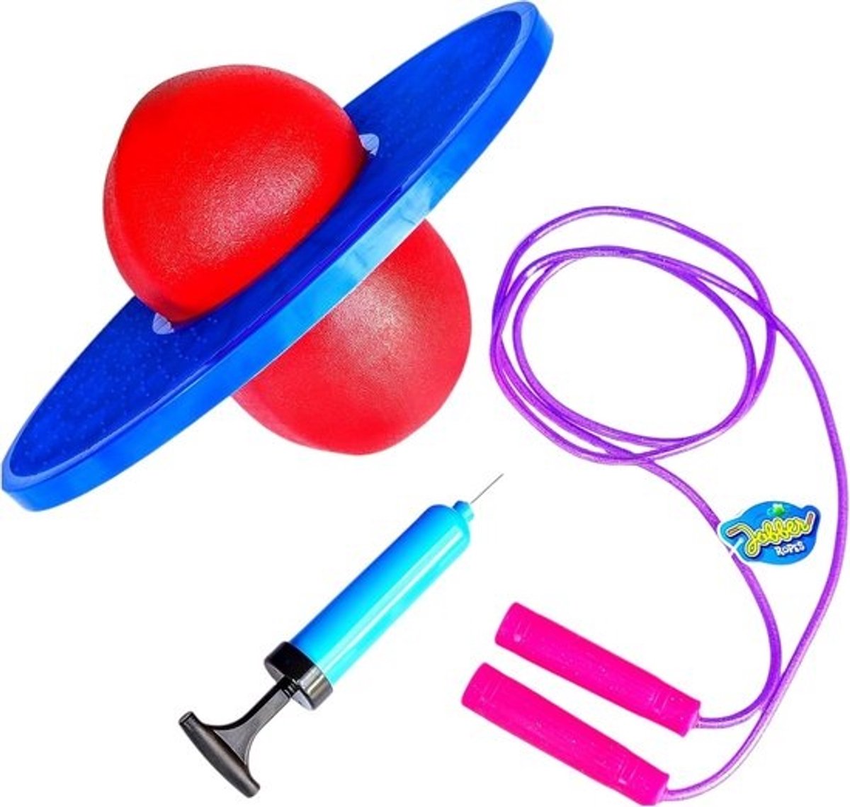 Springtouw- en lolobalset - Buitenspeelgoed voor kinderen - Actief spelen - Inclusief pomp - Blauw
