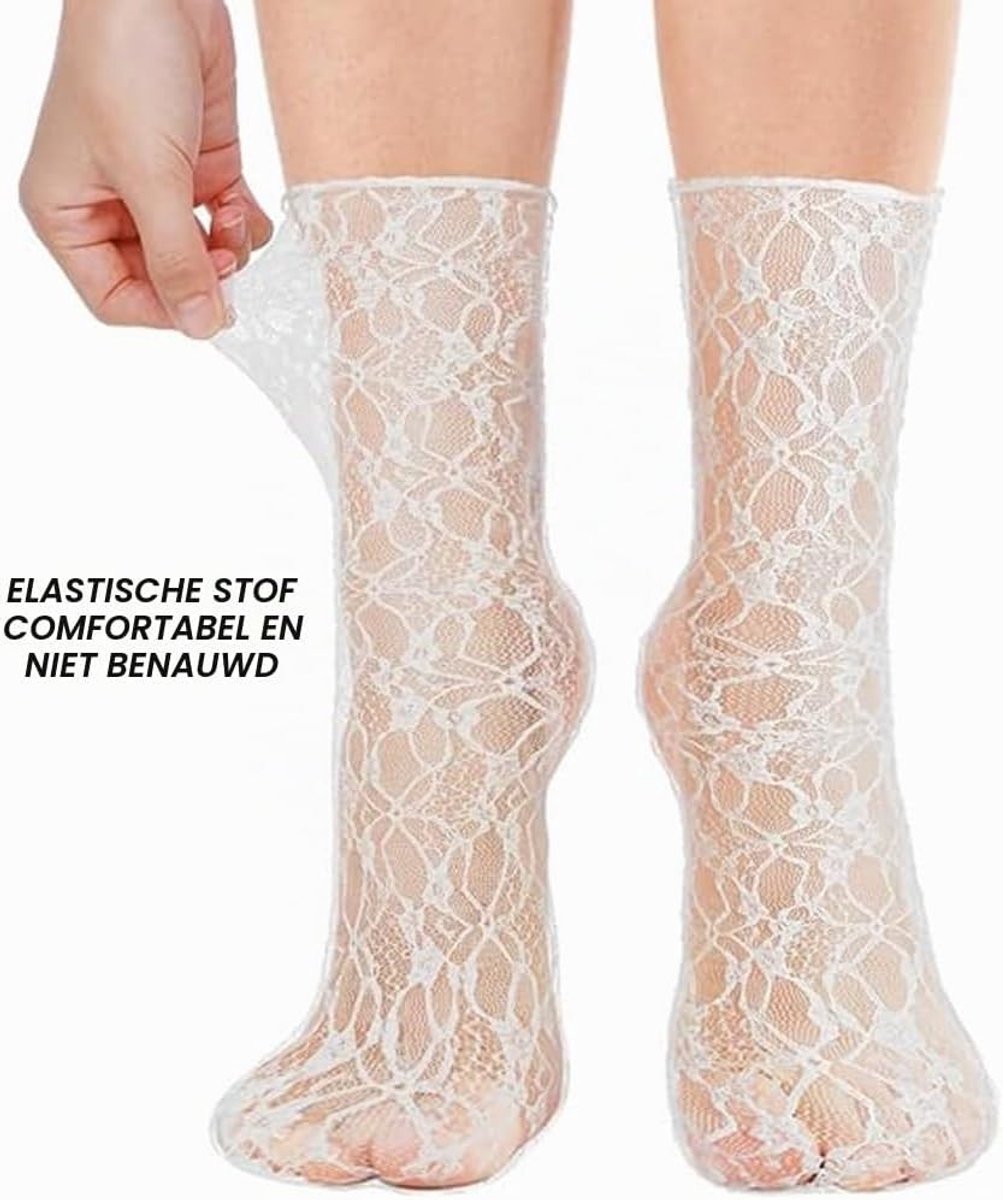 Elegante Vrouwelijke Kousen met Kant en Holle Patroon - Ruched Fishnet Kousen voor Dames en Meisjes, Perfect voor Feestjes en Casual Outfits
