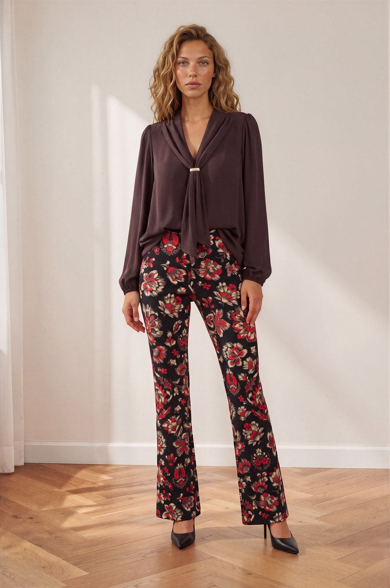 MI PIACE - Travel Broek Straight Bonded Ornamental Flowers Print 202624 Samba - Maat : XXL