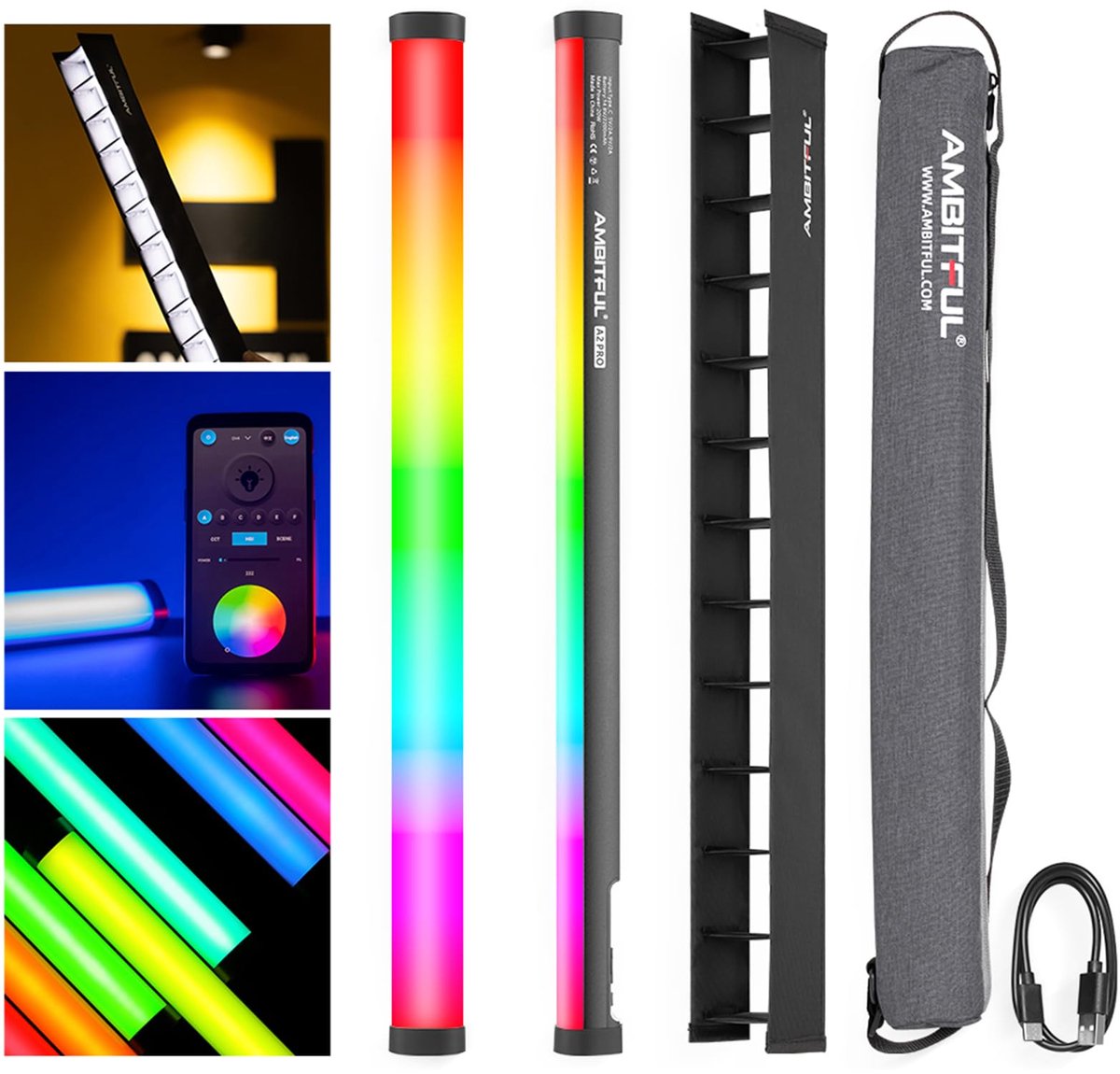 AMBITFUL A2PRO A2 PRO full-colour RGB buislicht, CRI 95 TLCI 97 nauwkeurige kleur, 2500K-8500K instelbaar, RGB CCT - ShopVlot