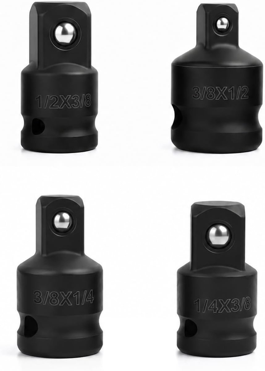 4 stuks dopsleuteladapter, 3/8 naar 1/4 1/4 naar 3/8 1/2 naar 3/8 3/8 naar 1/2, chroom-molybdeenstaal - ShopVlot