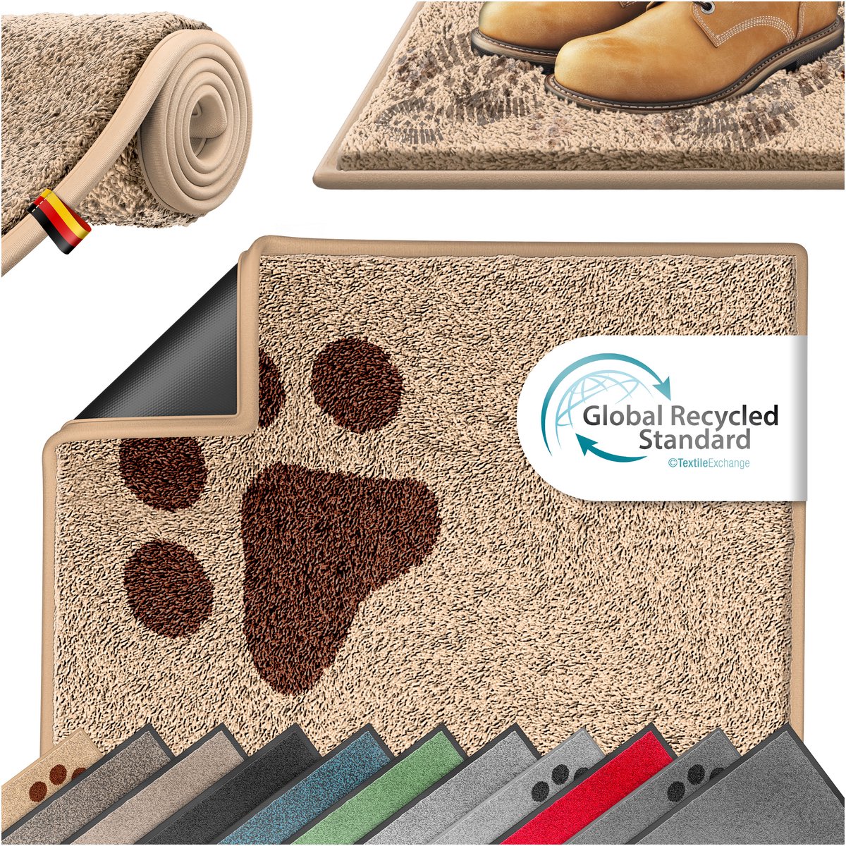 KESSER® Schoonloopmat - Antislip deurmat binnen en buiten - Wasbaar - Taupe pootjesmotief 120x180 cm