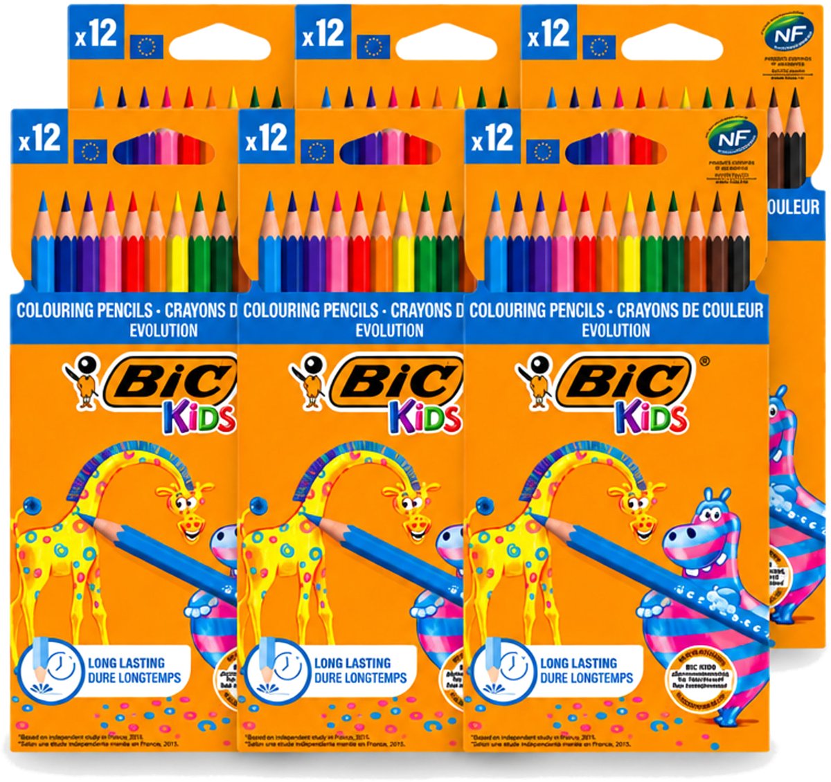 6 x Bic Kids - Kleurpotloden - Diverse Kleuren - Evolution - 12 Potloden - Voordeelverpakking - 6 stuks