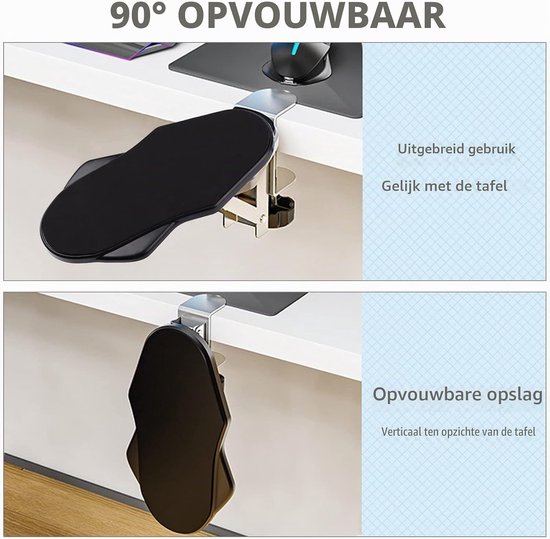 Ergonomische Armsteun en Polssteun met 180° Rotatie, Verstelbare Desk Extender voor Thuis en Kantoor, Zwart — afbeelding 3