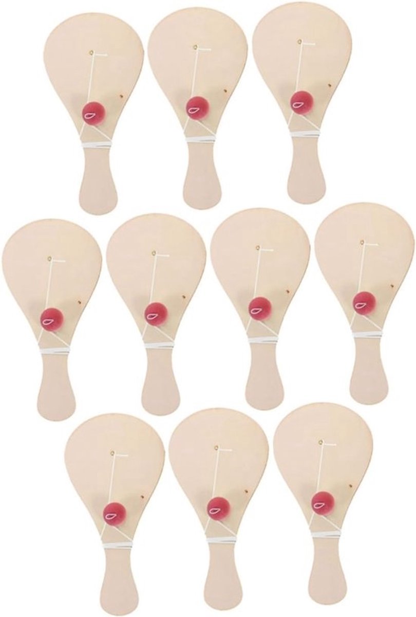 Set houten paddleballen - DIY-knutselspel - Creatief schilderen - 10 stuks inbegrepen - 23 x 11.5 x 0.2 cm - Beige