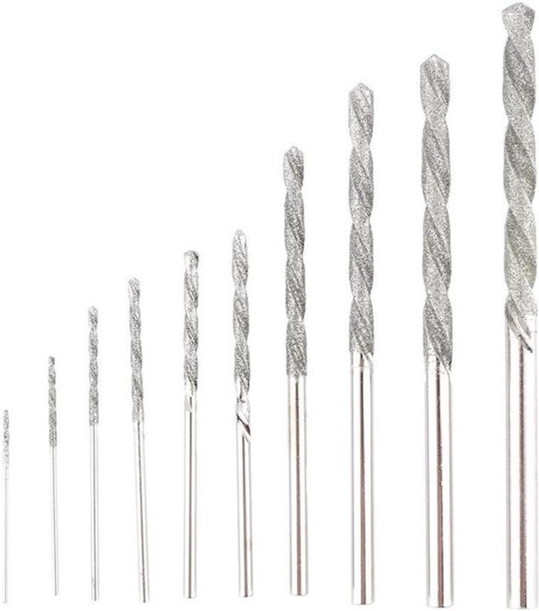 Diamantboorset - Voor boren in metaal - Voor het bewerken van edelstenen - 10-delige set - 0.8-4.0 mm - Zilver