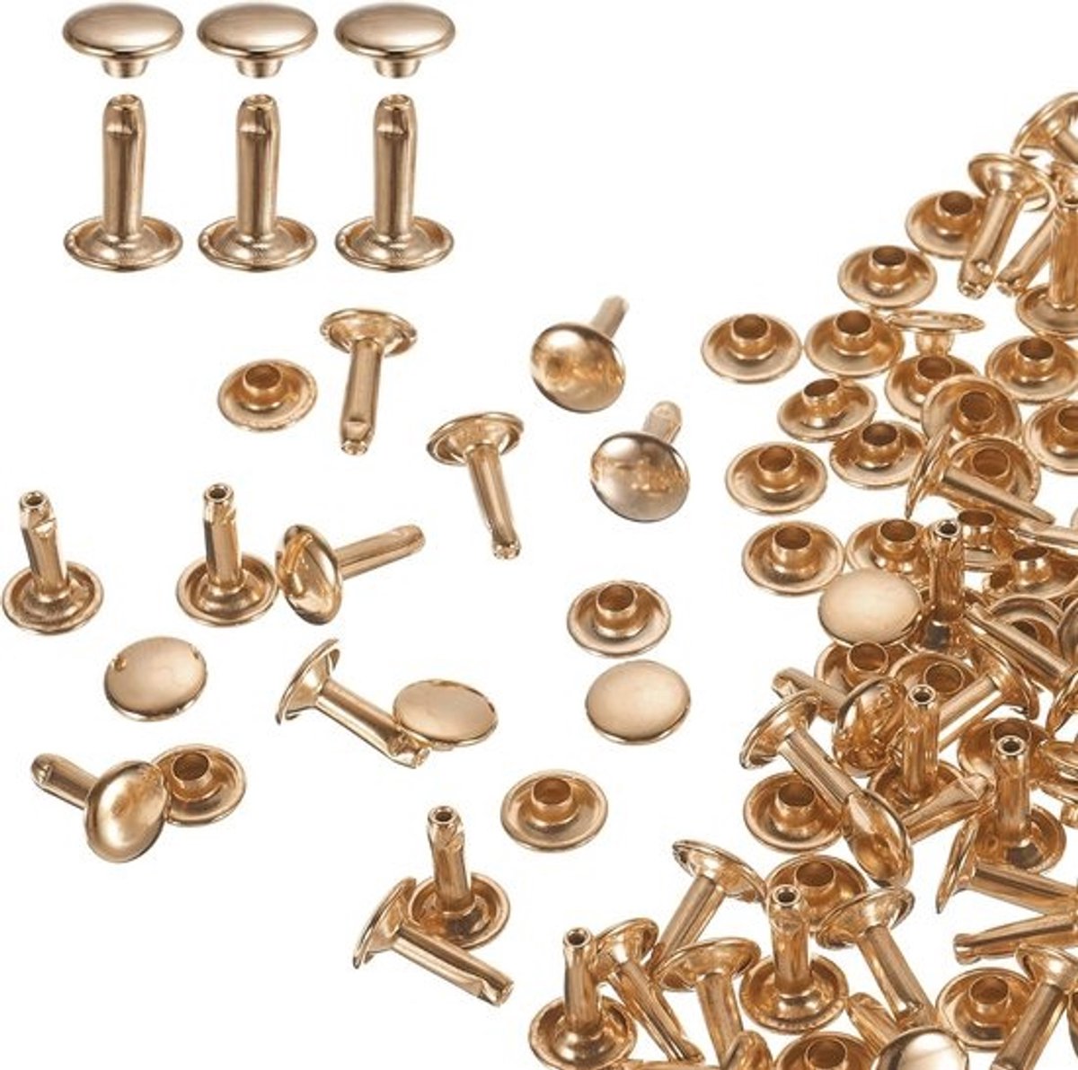 Dubbele klinknagels - Ronde doppen - Reparatie voor lederwerk - Glad - braamvrij oppervlak - 9x12mm - Lichtgoud