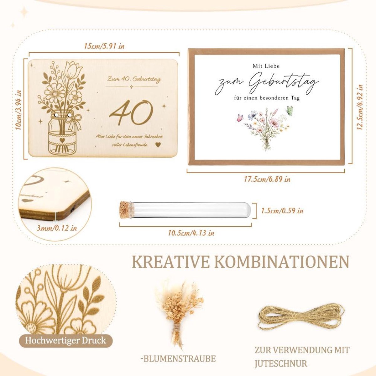 WALLFID geldcadeau verjaardag, houten verjaardagskaart, gefeliciteerd met je verjaardag, cadeau-idee voor vrouwen - ShopVlot