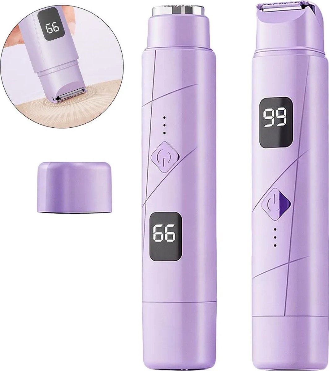 Dit 2-in-1 elektrische scheerapparaat Geschikt voor vrouwen kan zowel lichaams- als gezichtshaar trimmen. Het is IPX7 waterdicht, oplaadbaar via USB en heeft een ontwerp met dubbele mesjes Geschikt voor een zachte en precieze scheerbeurt