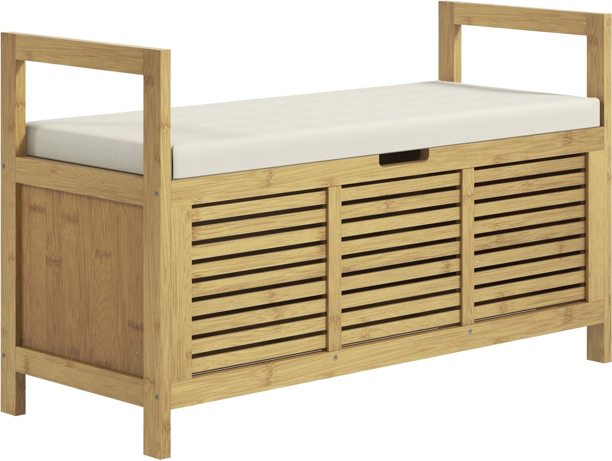 Opbergbank met verborgen vak onder de zitting- voor in de hal- kussen en armleuning- 100 x 40 x 60 cm- naturel