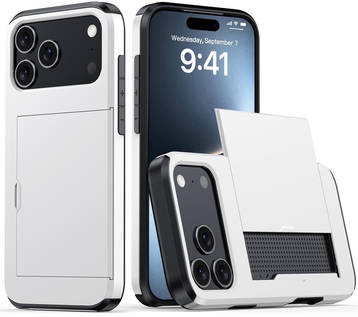 Shockproof Armor Case voor de Apple iPhone 17 Pro met Kaartslot - Wit