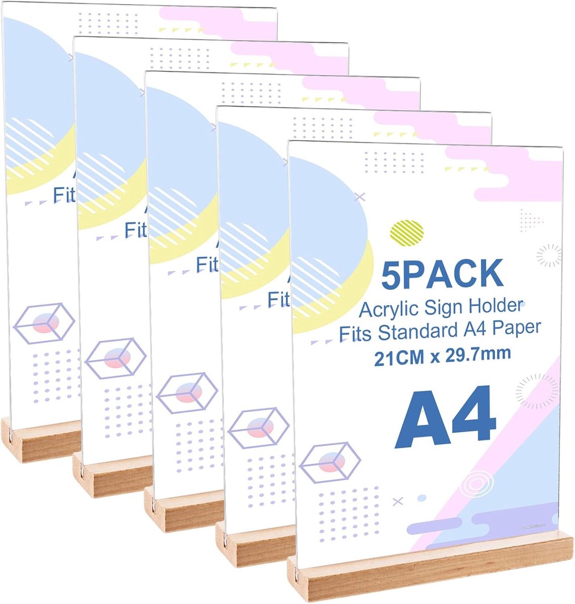 5 stuks tafelstandaard A4 hout acryl standaard A4 dubbelzijdig acrylglas tafelstandaard T-vorm staand standaard met - ShopVlot