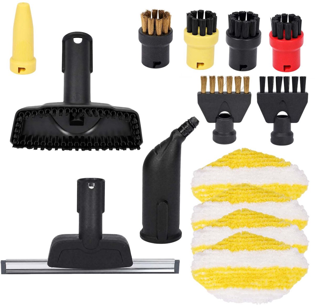 Stoomreiniger accessoires 14-delig - ronde borstels en nozzles - microfiber doeken - ideaal voor keuken en badkamer - ShopVlot