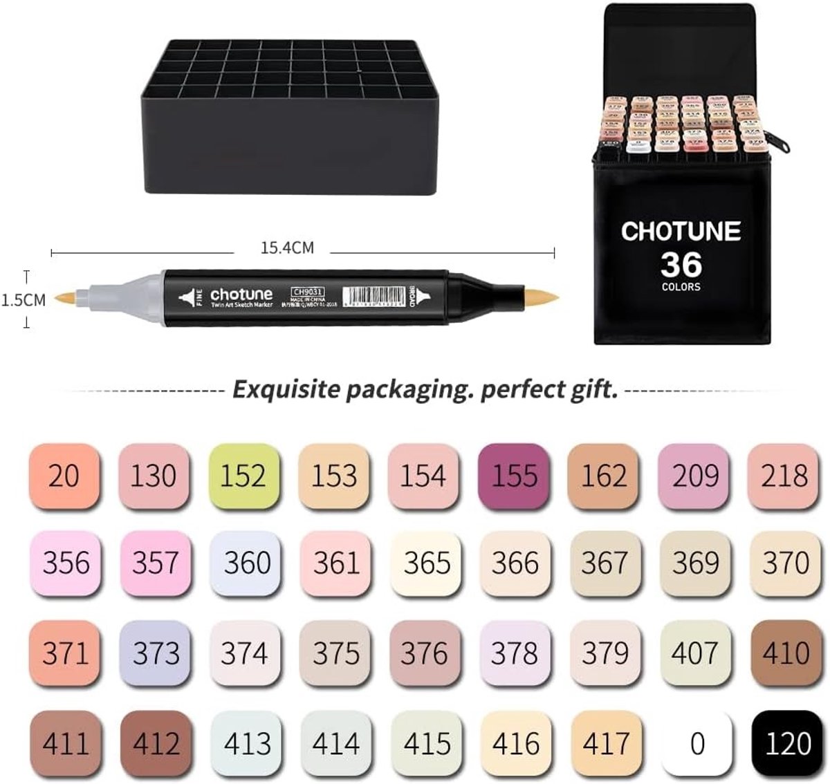 Alcohol markers set - Multicolor - 36 stuks - Dubbele punt met zachte borstel en fijne tip - Voor tekenen en illustreren