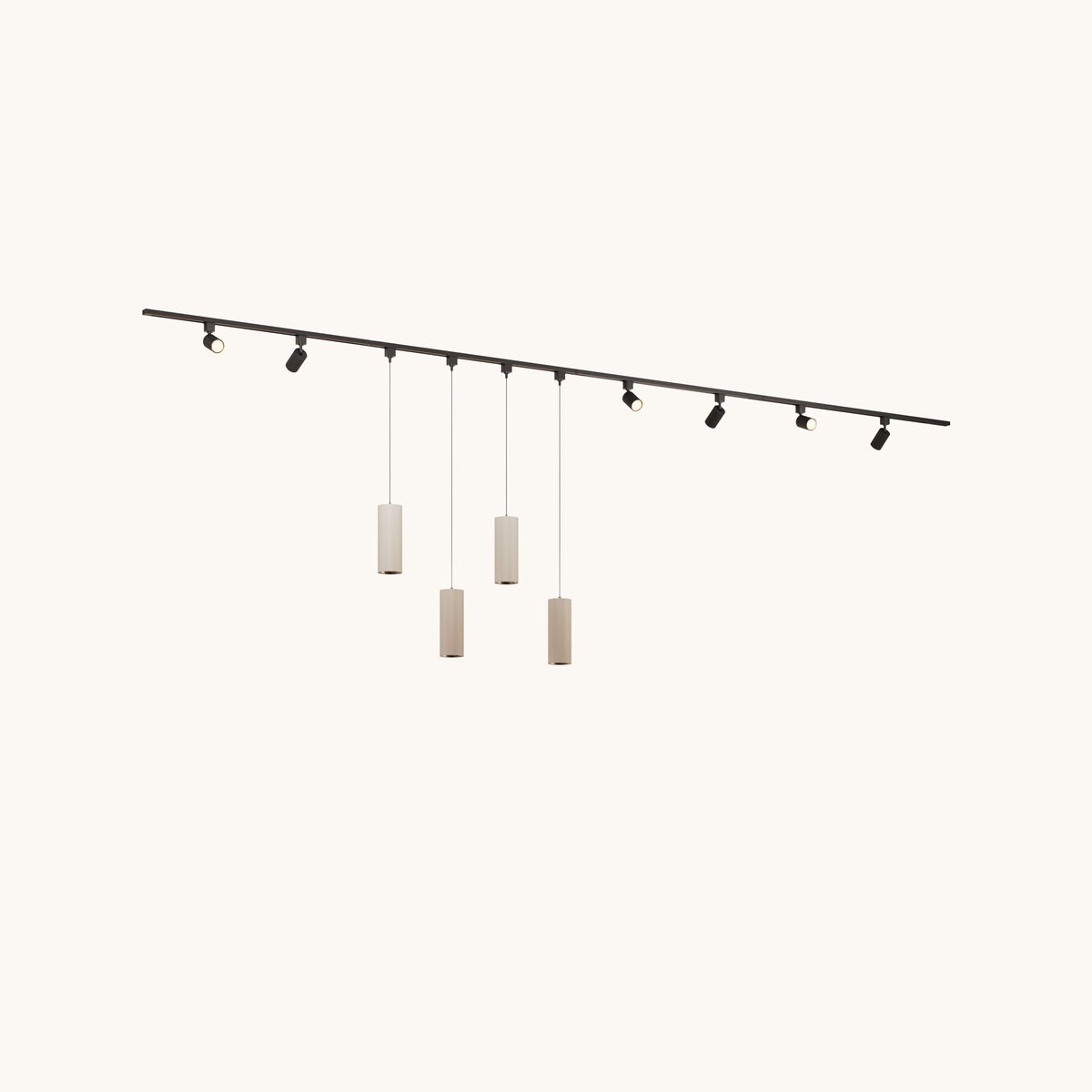 LUSENZ Railverlichting Pakket - Recht - 4x 1 m rail - 6 railspots - 4 hanglampen - Incl. 2700K GU10 - IP20 - Modulair - 230V - Taros/Belano(L) - Beige