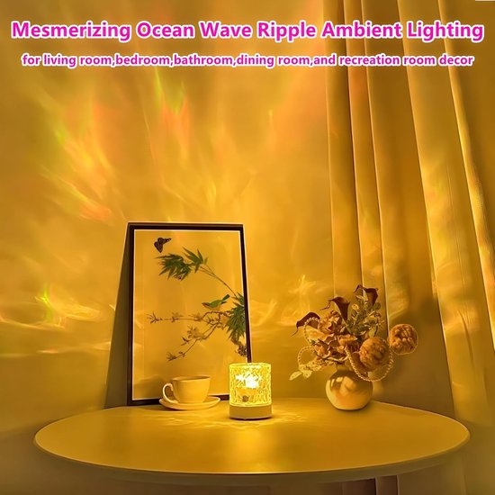 Oceaangolfprojectorlamp - 16-kleuren draadloze LED - 3D holografische waterrimpelprojectie nachtlampje - badkamer en slaapkamer - Water rimpel nachtlampje - Zacht voor de ogen - Romantische sfeer lamp - Sfeer decoratie voor de kinderkamer — afbeelding 4