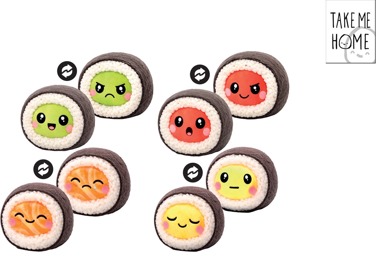 Take Me Home Kawaii Sushi Knuffel, 25 x 25 x 15 cm, 4 assorti.
