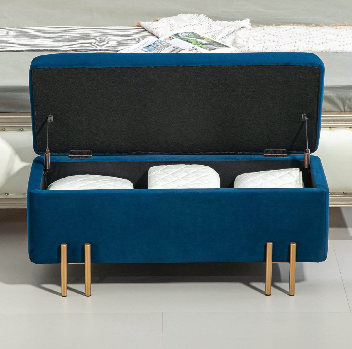 MODFU - Opbergbank Met Opbergruimte - Klassiek - Blauw - 100 X 40 X 42 Cm