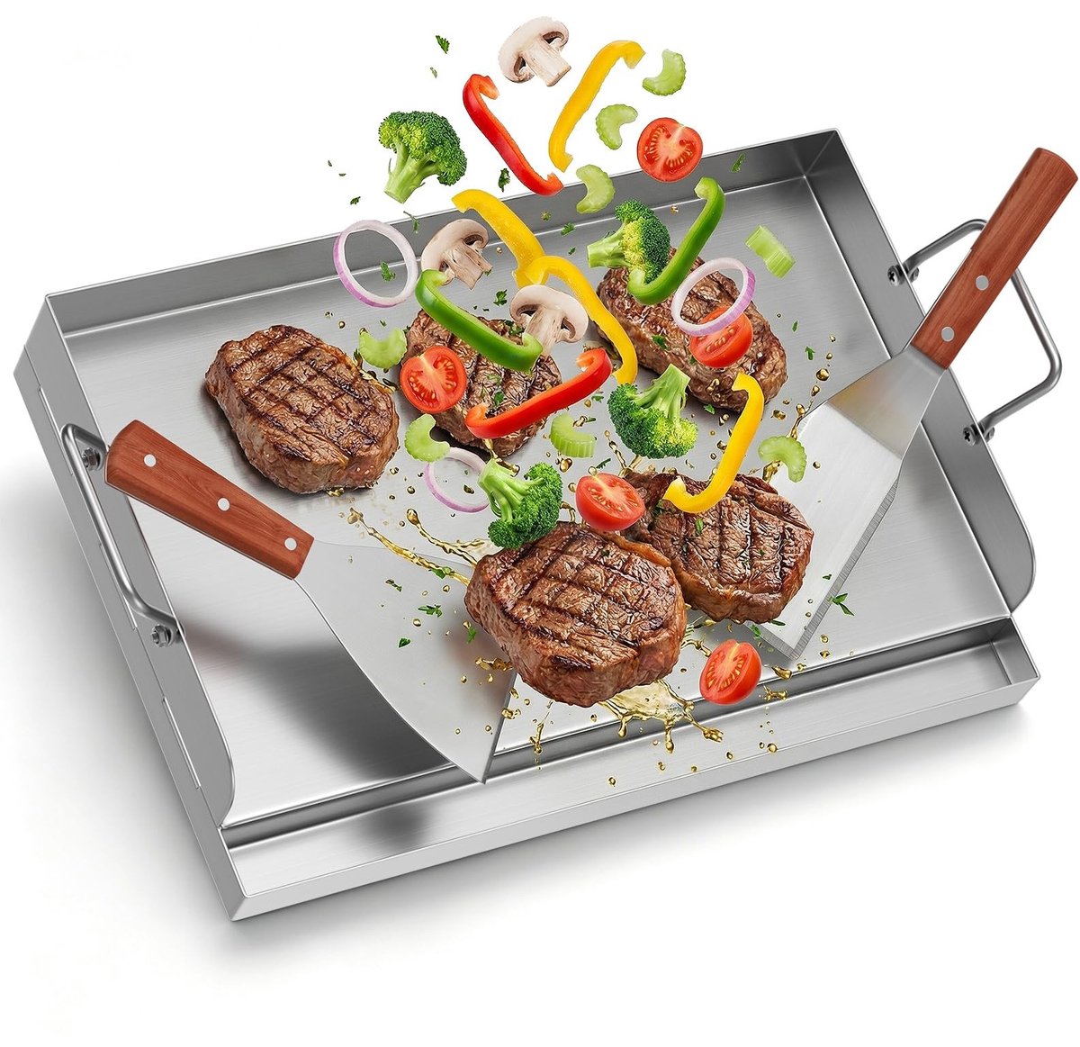 Elzusha - RVS Plancha Grillplaat 47 x 32 cm met Spatels