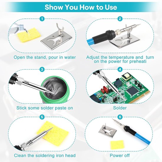 Solderkit 60 W met Instelbare Temperatuur 220-480 °C, Inclusief 10 g Lood, 5 Tips en Ontlodingpomp voor Precisie Reparaties en Elektronica Werkzaamheden — afbeelding 2