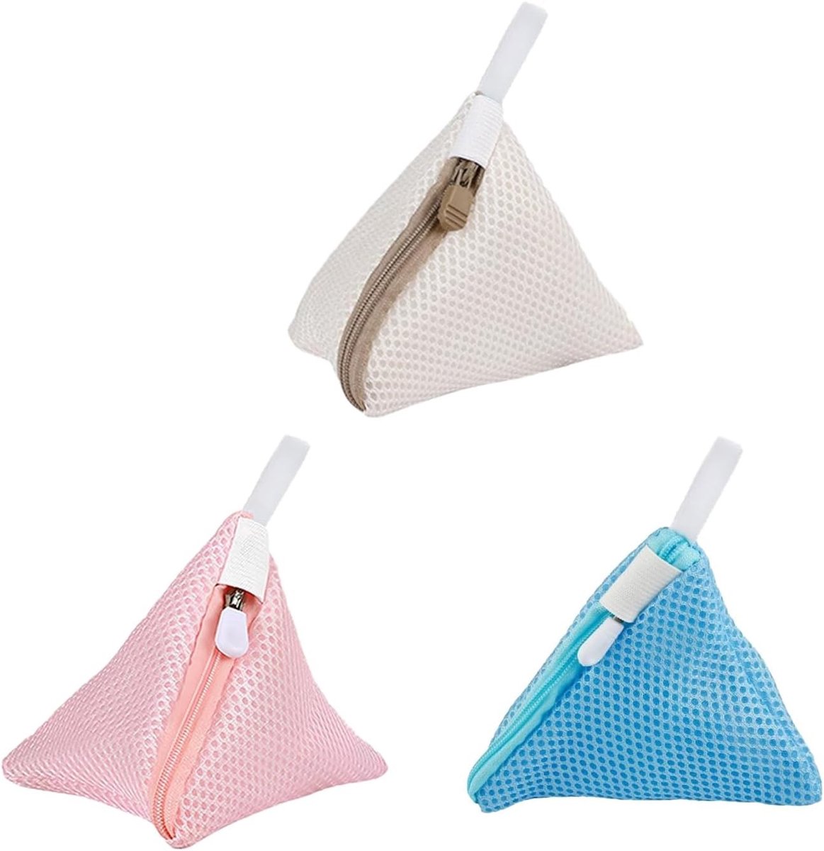 Mini Triangle Waszak Set van 3 - Kleine Waszakken met Rits en Ophanglus voor Ondergoed, Sokken en Reizen