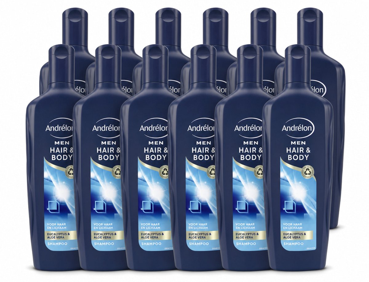 12 x Andrélon - Men - Hair & Body - Shampoo - 300 ml - Voordeelverpakking - 12 stuks