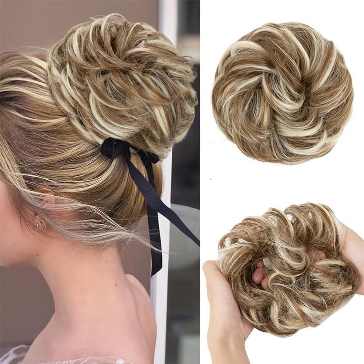 Haarstukje - Aardbeiblond en Blond - - Synthetische Krullende Knot met Elastiek - Voor Dames en Meisjes