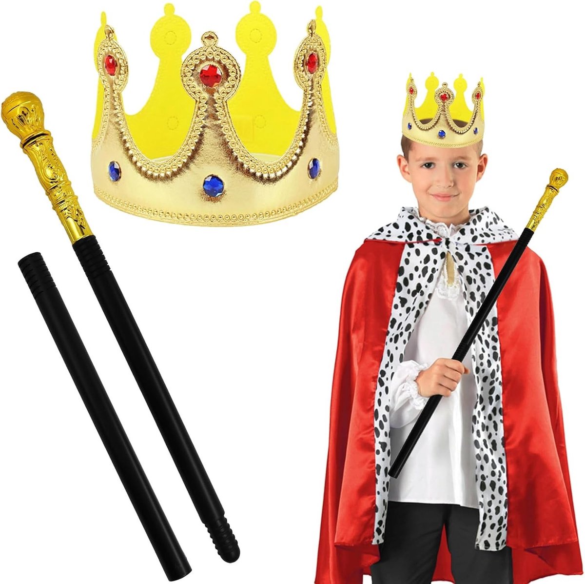 Wandelstok met scepter en kroon, perfect voor kostuums, carnaval, Halloween en cosplay voor kinderen en volwassenen