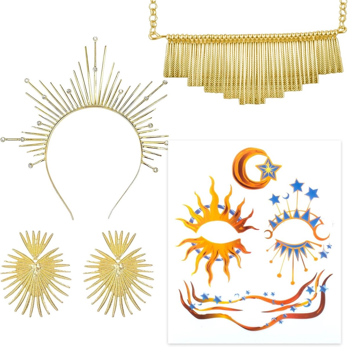 4-delige Halo Crown Baroque Kostuum Hoofdband, Zonne-Godin Tiara en Kroon, Sieraden voor Cosplay en Bruiloft