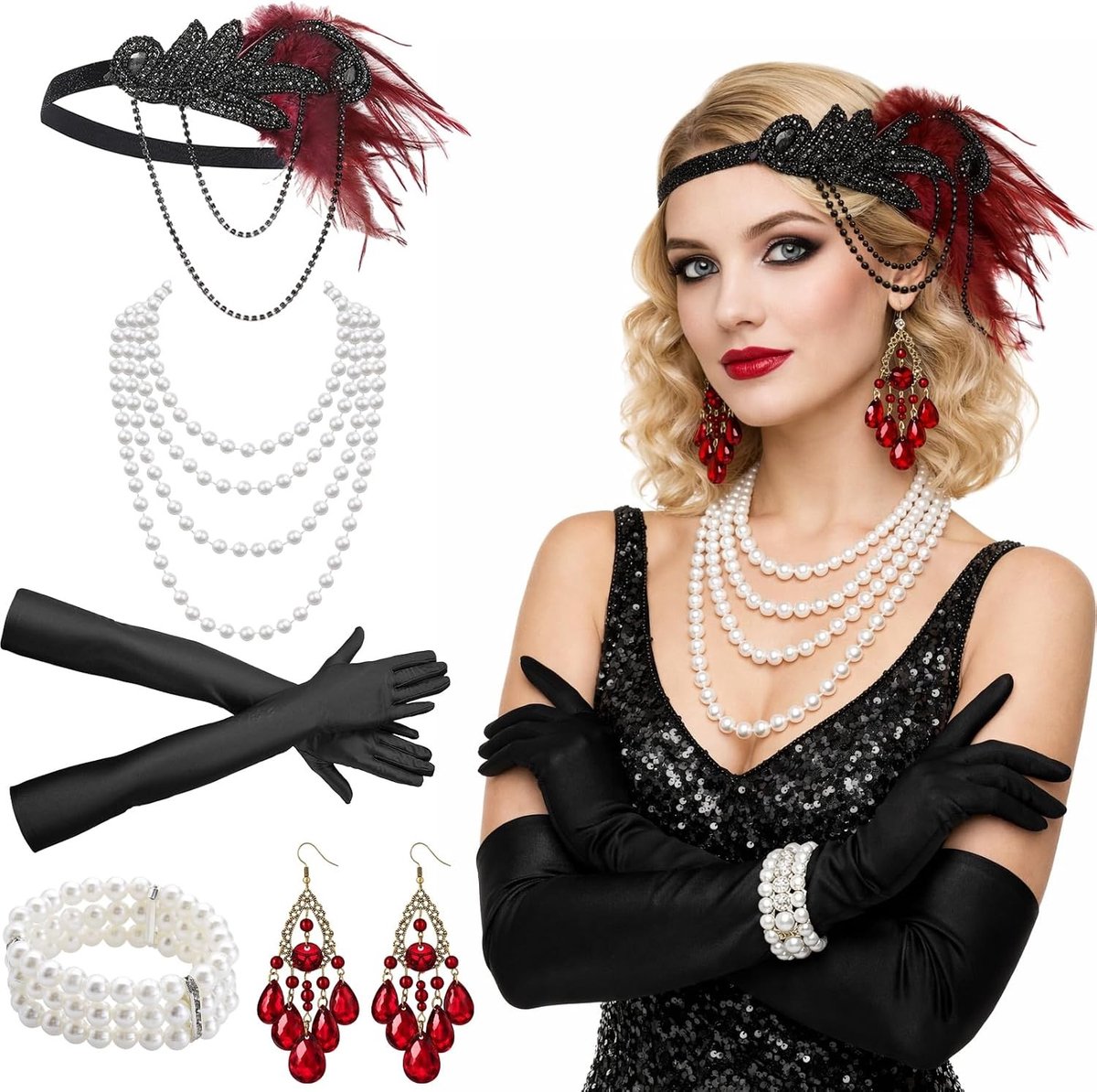 Elegante Charleston Accessoires voor Vrouwen - Perfect voor Feestjes, Verkleedpartijen en Speciale Gelegenheden