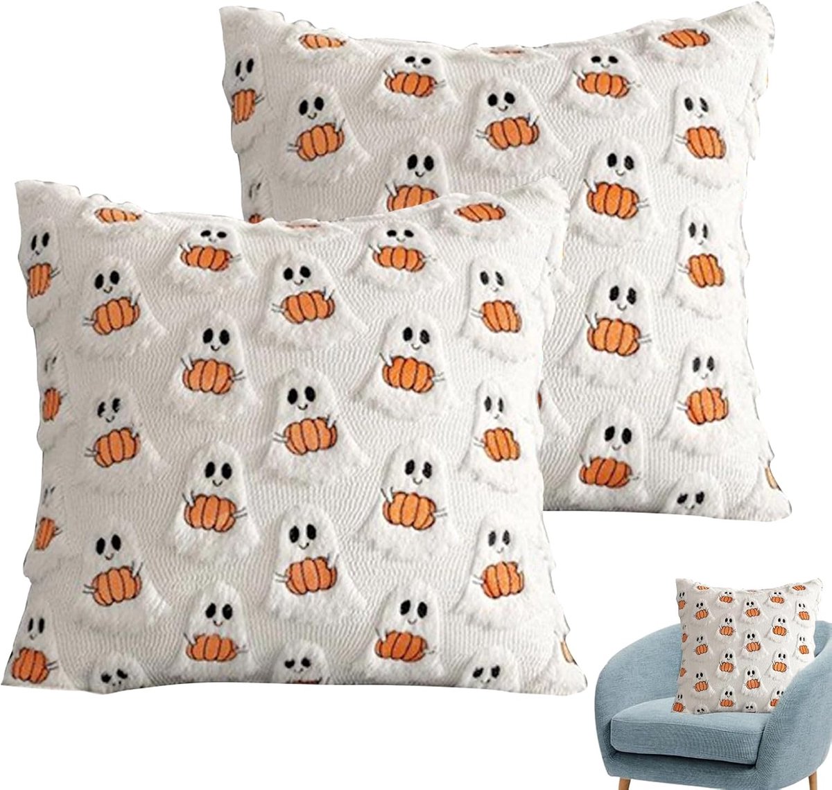 Kussenslopen - Halloween Bank Kussenhoezen met Pompoen en Spook Motief - 2-delige Set - Geschikt voor Slaapkamer en Woonkamer - 2 Stuks