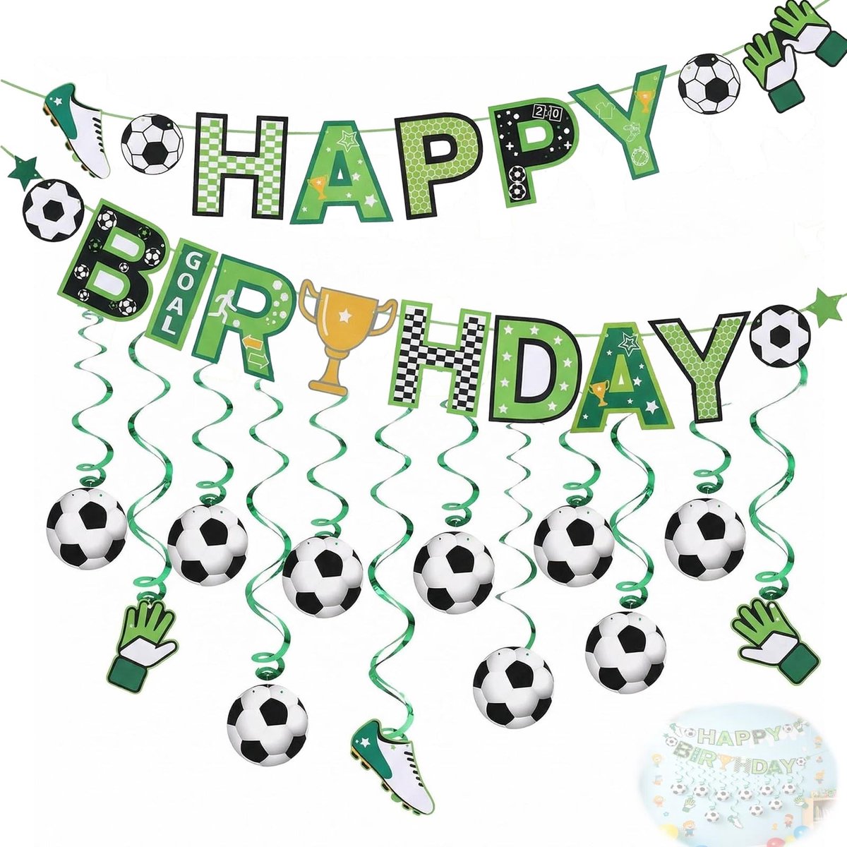 Elzusha - Verjaardagsgarland Voetbalthema - 2 Stuks