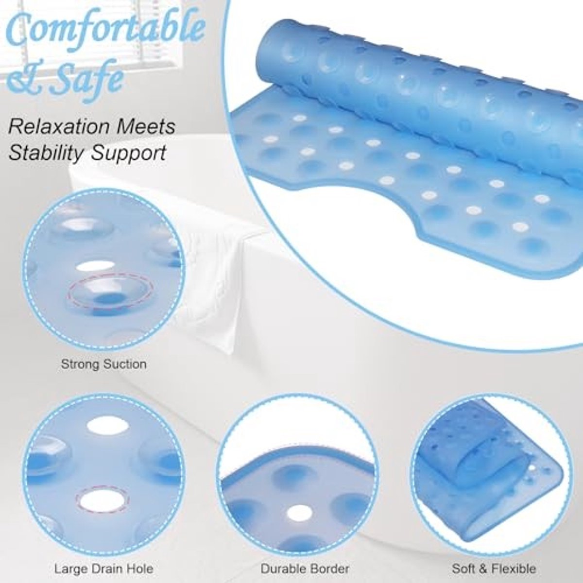 Elzusha - Antislip Douchemat 90 x 40 cm Transparant Blauw
