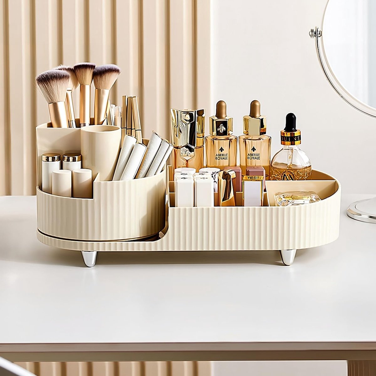 Elzusha - Makeup Organizer - 360° Rotatie met 9 Compartimenten - Crème Wit