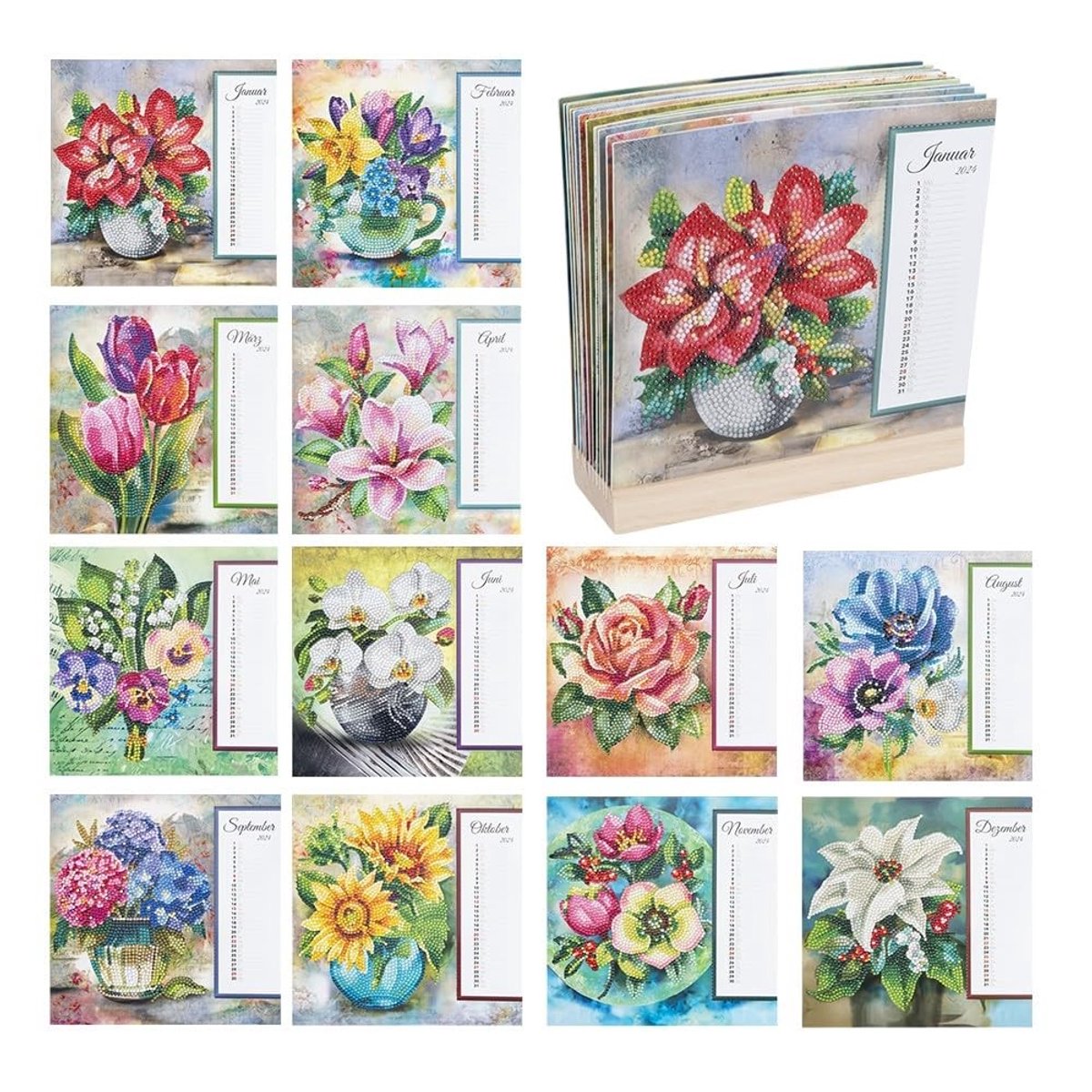 Elzusha - Diamond Painting Kalender 2024-2025 - Inclusief Houten Stand - 21x21 cm