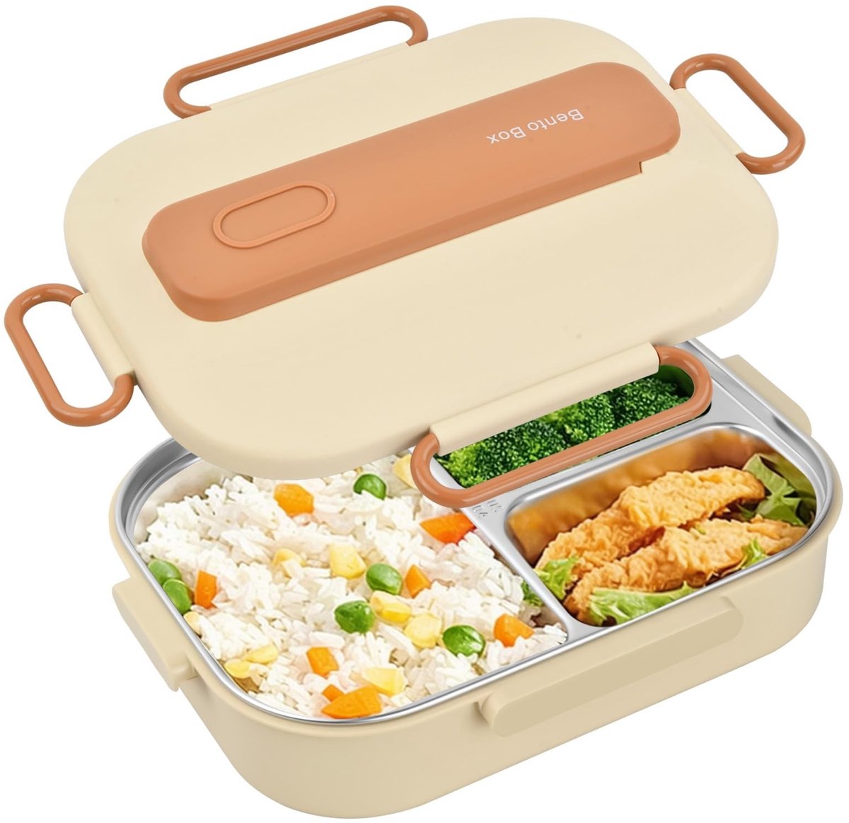 Elzusha - Lunchbox 1500 ml met 3 Compartimenten en Bestek - Lekvrij