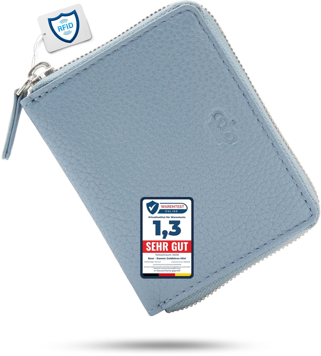 Elzusha - Leren Mini Portemonnee - Dove Blauw - RFID Bescherming