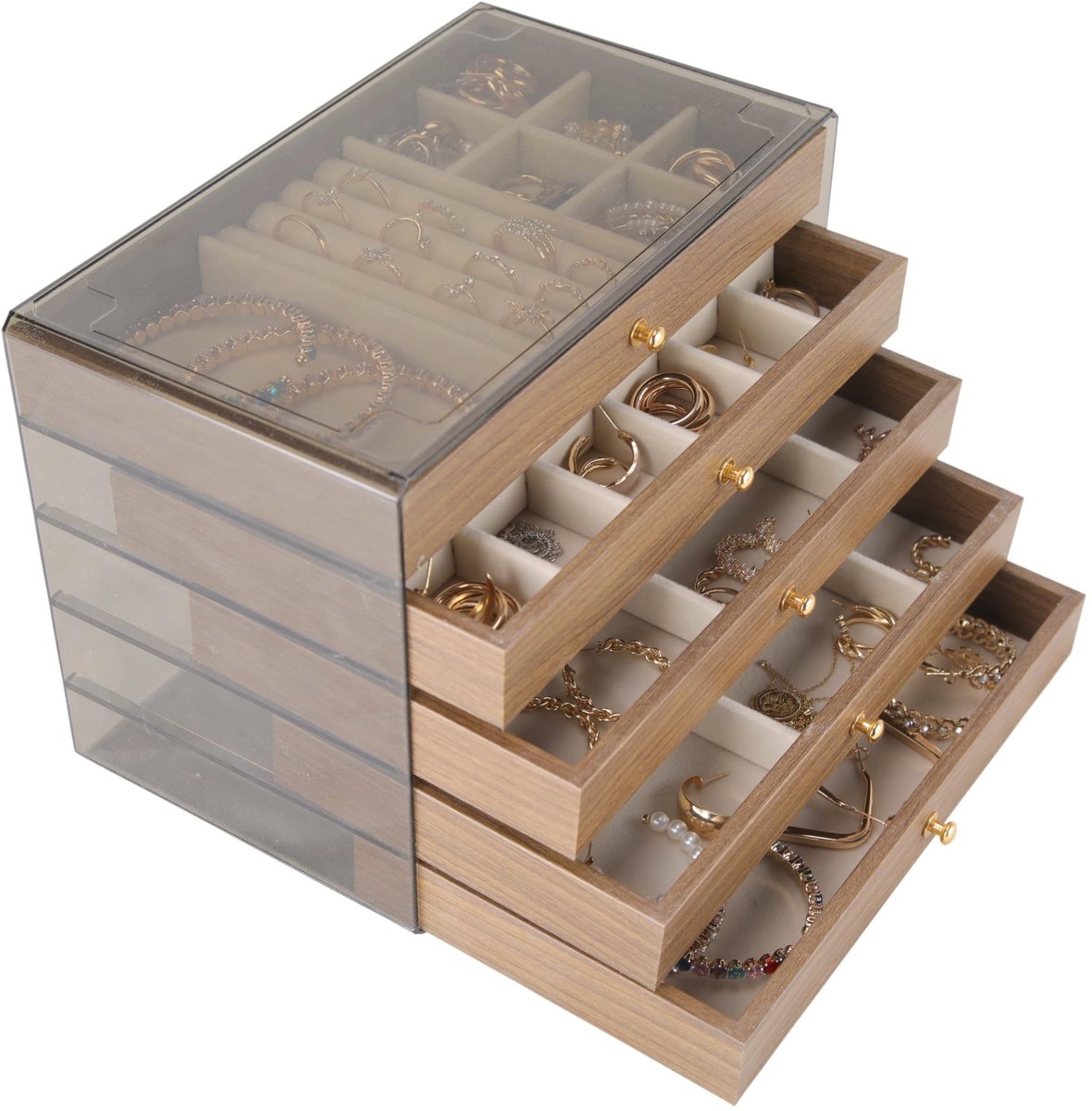 Elzusha - Houten Sieradenbox - 6 Lades voor Ringen, Kettingen en Oorbellen