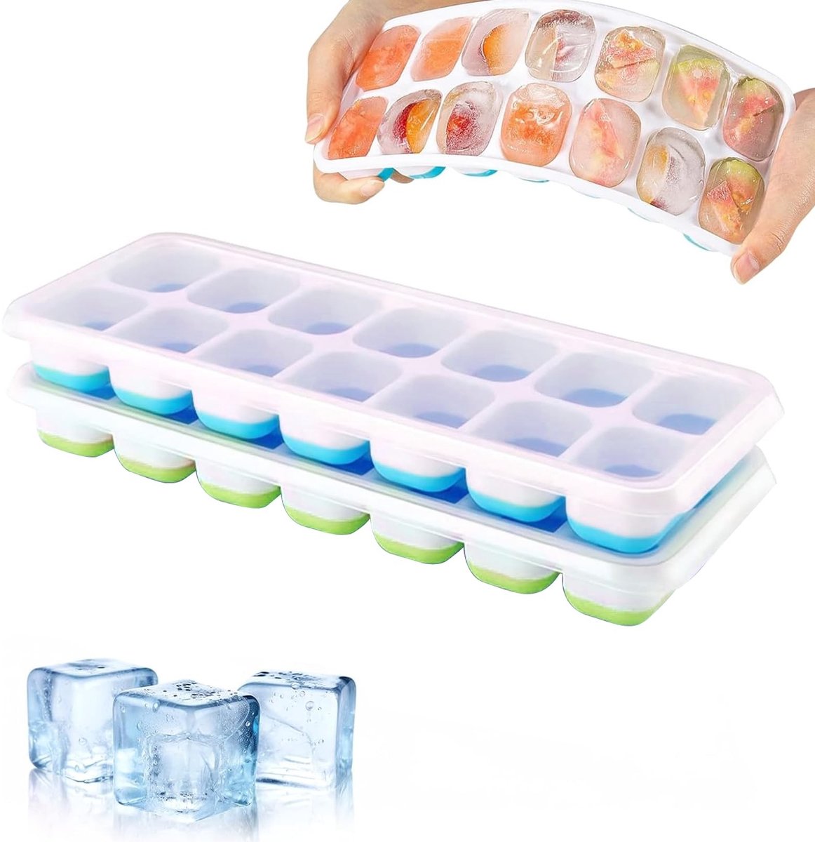 Elzusha - Silicone IJsblokjesvorm met Deksel - Stapelbaar en Ruimtebesparend