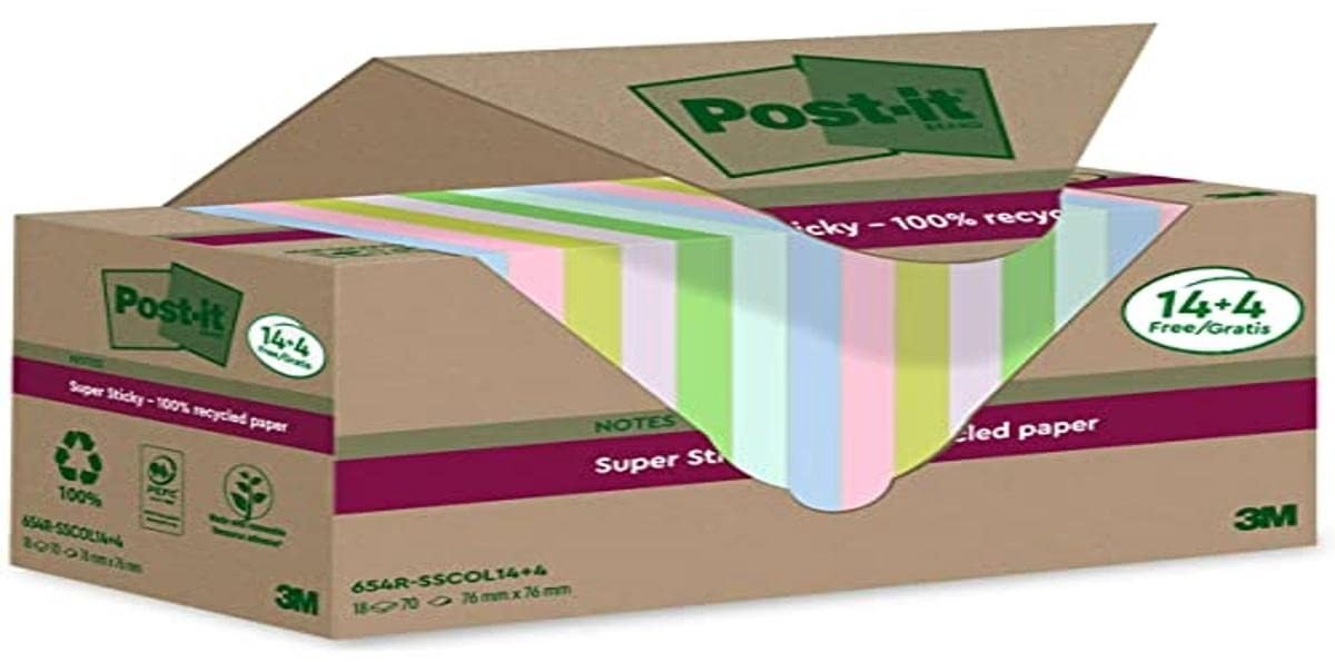 Elzusha - Super Sticky Notities - 18 Stuks van 100% Gerecycled Papier, Diverse Kleuren