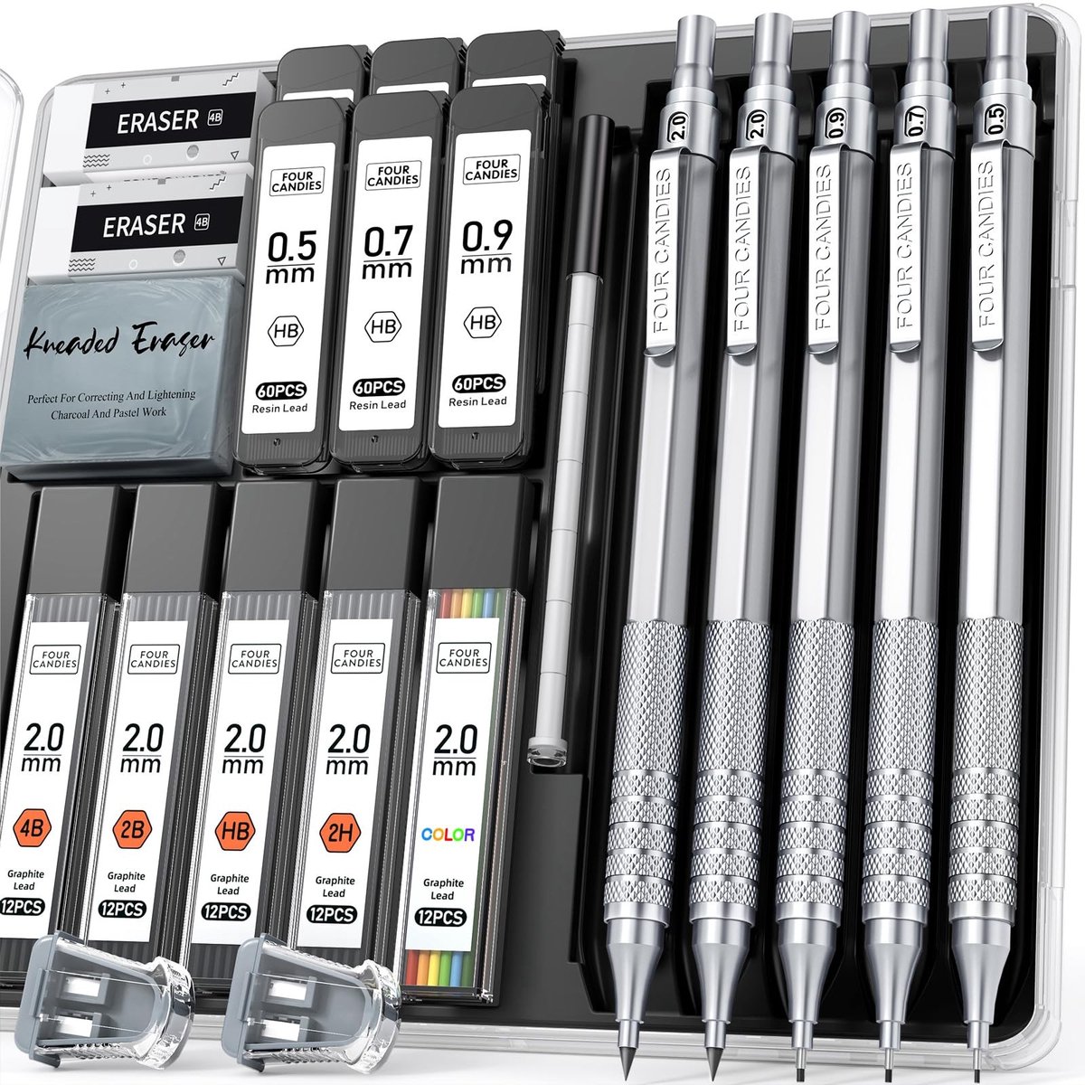 Elzusha - Set van 3 Metalen Mechanische Potloden voor Tekenen