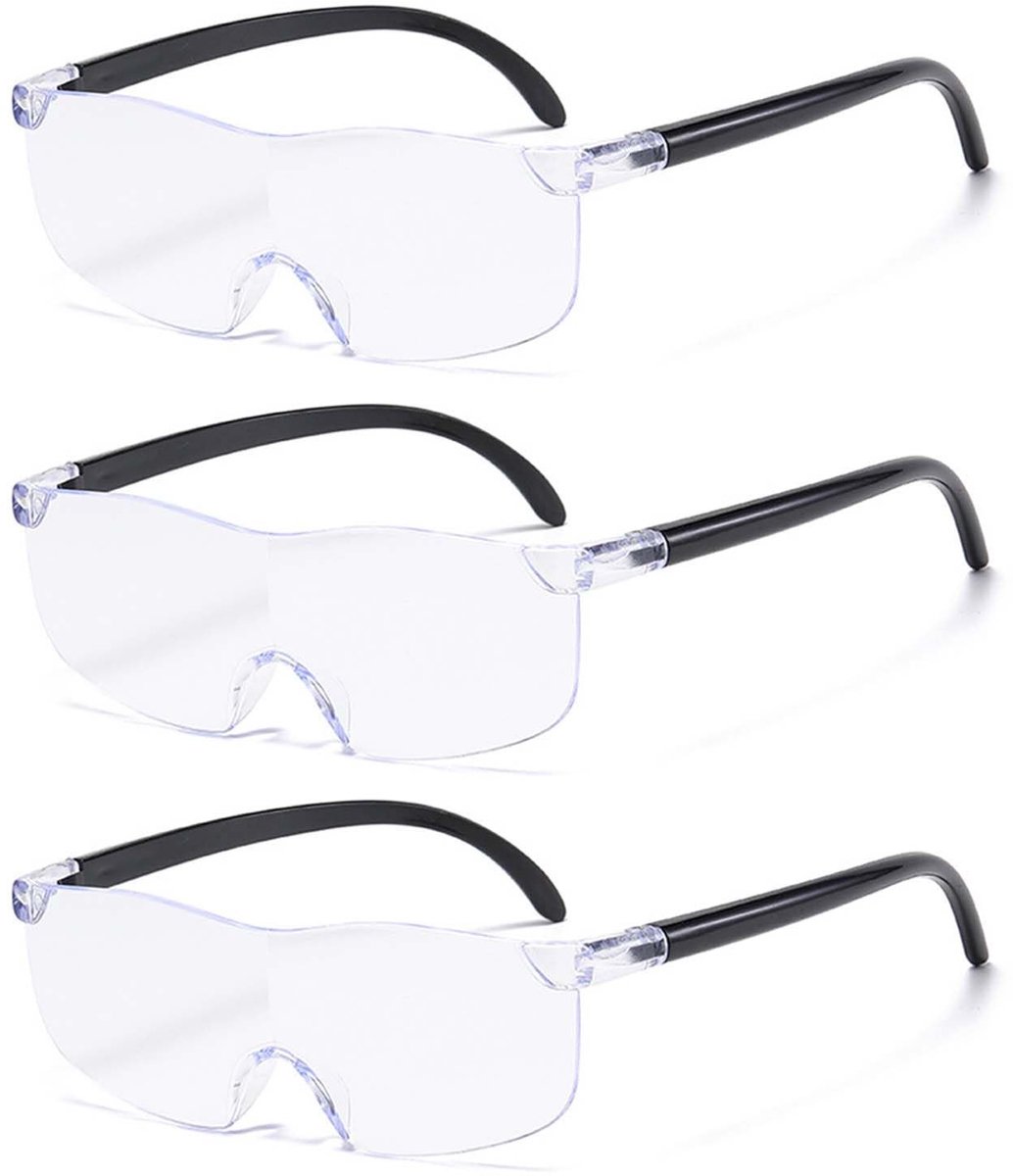 Elzusha - Loepbril Set - 300%, 350%, 400% vergroting - Randloos en anti-blauw licht - Zwart