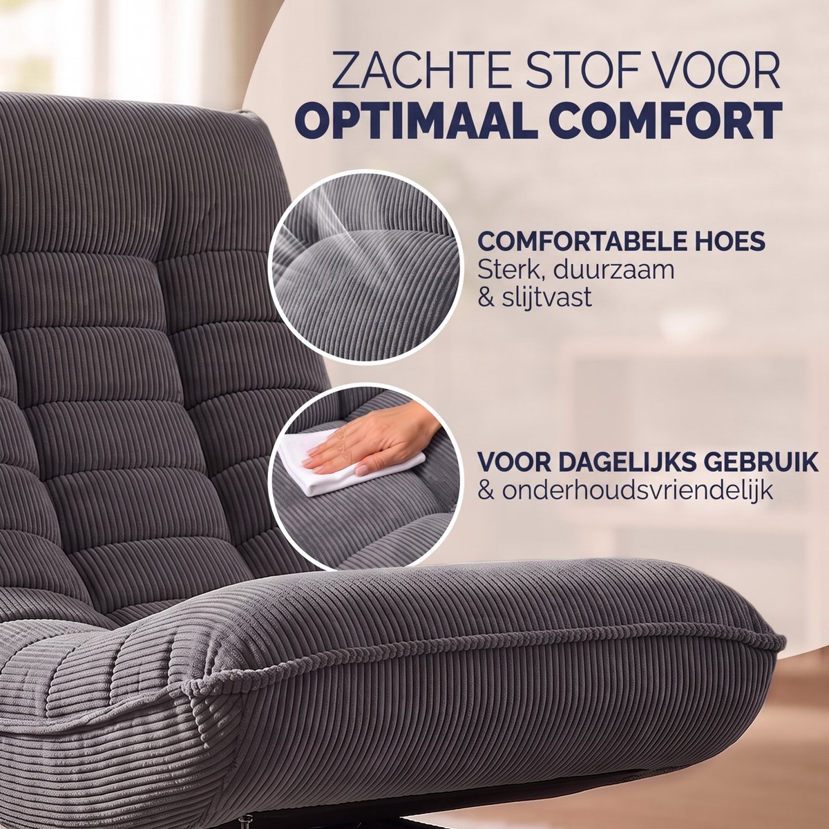Casaria Relaxstoel met Verstelbare Rugleuning – Cord Grijs Cord Grau